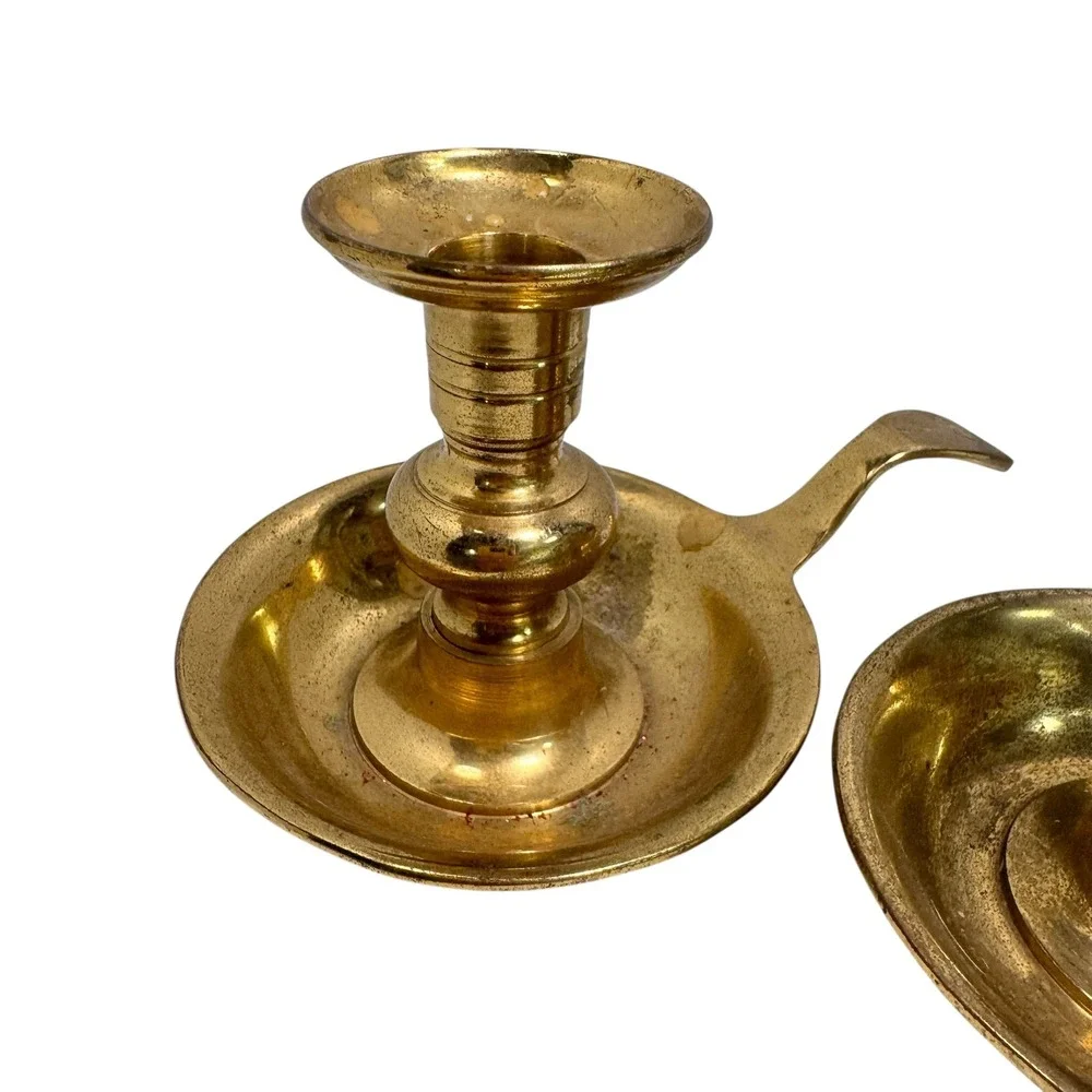 Brass Chamberstick Taper Candle Holders with Finger Loops Set of 2 vintage